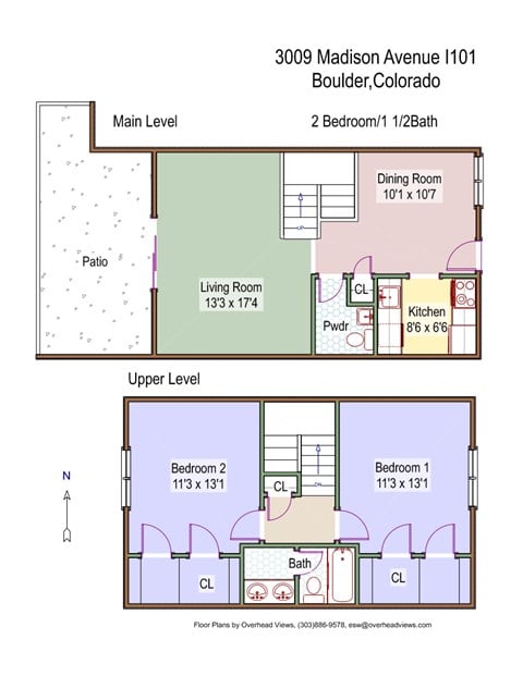 Floor plan for 2 beds, 1.5 baths, 1100 sqft